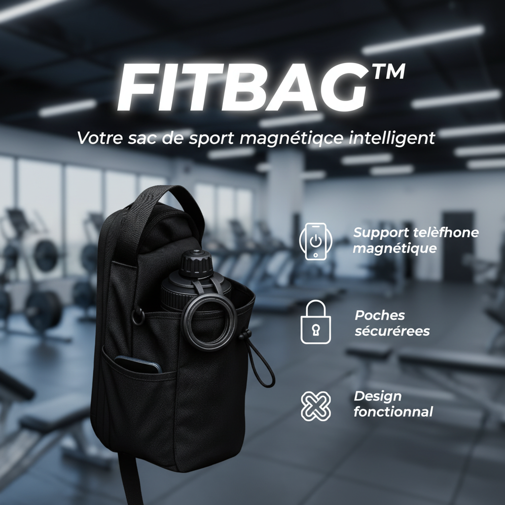 FITBAG™ bannière promotionnelle fond gym ambiance fitness

